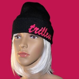 Trillest black knit hat with hot pink logo!! Nwot